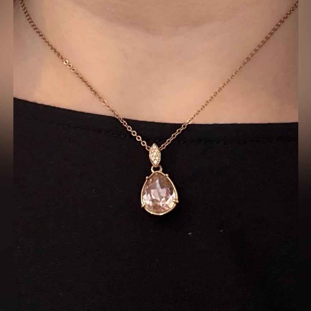 Swarovski Gold Necklace with Teardrop Rose Pendant - Picture 2 of 5